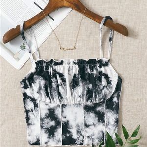 White and black tie die crop top